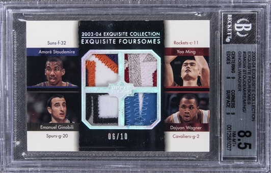 2003-04 UD "Exquisite Collection" Foursomes #SMGW Yao Ming/Dajuan Walker/Emanuel Ginobili/Amare Stoudamire Game Used Patch Card (#06/10) – BGS NM-MT+ 8.5